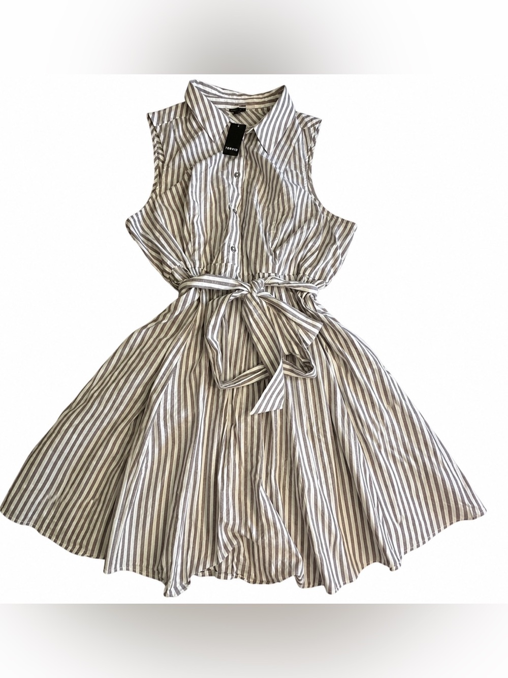 Torrid Sleeveless Striped Shirt Dress 3X 22/24 Brown White Belted Collared NWT